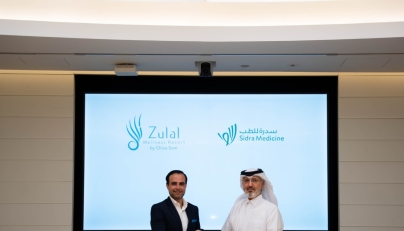 Acting Chief Executive Officer and a Member of the Board of Governors at Sidra Medicine, Mohammed Khalid Al Mana and  General Manager of Zulal Wellness Resort by Chiva-Som, Ammar Samad at the MoU signing ceremony. 