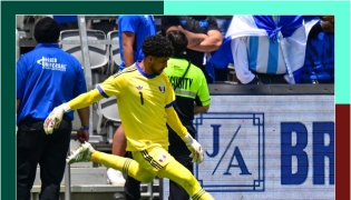 Qatar goalkeeper Mahmoud Abunada in action during the match against El Salvador on Saturday.  