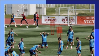 Spain’s players attend a training session. (AFP)