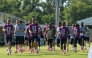 England players jog during a training session ahead of England's 2026 World Cup football tournament Group L football match against Croatia at Swope Soccer Village in Kansas City on June 13, 2026. (Photo by Juan Mabromata/ AFP)
