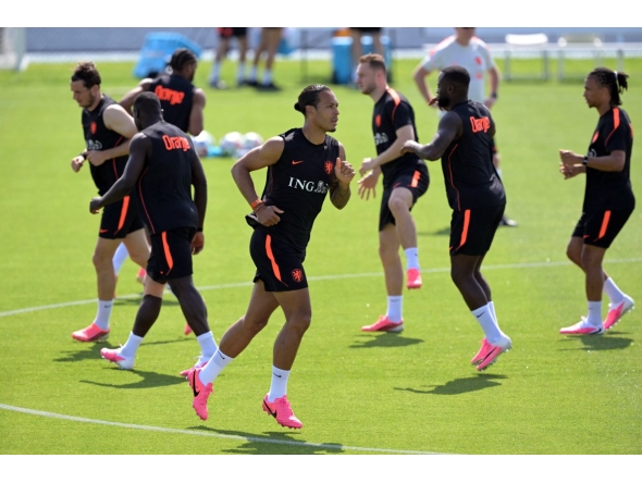 Netherlands’ Virgil van Dijk with teammates during a training session ahead of the match against Japan.