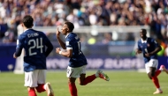 France's forward #10 Kylian Mbappe celebrates after scoring his team's third goal during the 2026 World Cup Group I football match between France and Senegal at the New York/New Jersey Stadium in East Rutherford on June 16, 2026. (Photo by CHARLY TRIBALLEAU / AFP)