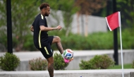 Brazil's forward #10 Neymar takes part in an MD-1 training session at Columbia Park Training Facility in Morristown, New Jersey, on June 18, 2026. (Photo by Mauro Pimentel / AFP)
