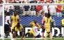 England's forward #09 Harry Kane (C) reacts after missing a goal opportunity during the 2026 World Cup Group L football match between England and Ghana at the Boston Stadium in Foxborough on June 23, 2026. (Photo by CHARLY TRIBALLEAU / AFP)