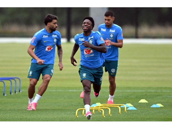 Brazil’s Vinicius Junior takes part in a team’s training session in Morristown, New Jersey. 