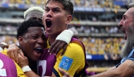 Ecuador's midfielder #19 Gonzalo Plata celebrates with teammates scoring his team's second goal during the 2026 World Cup Group E football match between Ecuador and Germany at the New York/New Jersey Stadium in East Rutherford on June 25, 2026. (Photo by MAURO PIMENTEL / AFP)