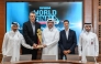 Officials pose with the eFIBA World Finals Season 4 trophy during a press conference in Doha, yesterday.