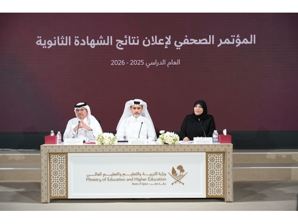 Assistant Undersecretary for Educational Affairs Khalid Al Harqan (center) with other officials during a press conference.