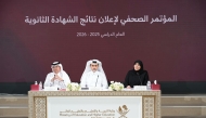 Assistant Undersecretary for Educational Affairs Khalid Al Harqan (center) with other officials during a press conference.