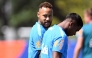 Brazil's forward #10 Neymar (L) and Brazil's forward #19 Endrick take part in a training session at the Columbia Park Training Facility in Morristown, New Jersey on July 2, 2026, during the 2026 World Cup football tournament. (Photo by MAURO PIMENTEL / AFP)