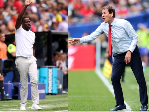 Head coach Pape Thiaw (L) and Belgium head coach Rudi Garcia during the FIFA World Cup 2026 Round Of 32 match between Belgium and Senegal at Seattle Stadium on July 01, 2026 in Seattle, Washington. AFP.