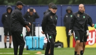Morocco's head coach Mohamed Ouahbi (C) takes part in a training session at the New England Revolution Training Centre in Foxborough, near Boston, on July 7 2026, during the 2026 World Cup football tournament. (Photo by Franck Fife / AFP)