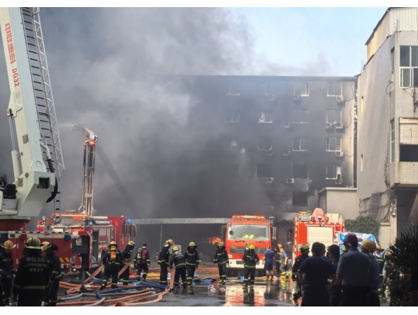 Firefighters work after a fire broke out at a footwear factory in Jiangtou Village, Chendai Township of Jinjiang City, southeast China's Fujian Province, on July 9, 2026.  (Xinhua/Zheng Liang)