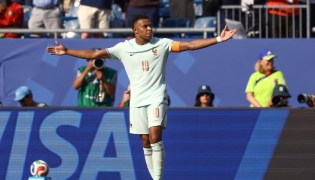 France's forward #10 Kylian Mbappe celebrates scoring his team's first goal during the 2026 World Cup football tournament quarter-final match between France and Morocco at Boston Stadium in Foxborough on July 9, 2026. (Photo by CHARLY TRIBALLEAU / AFP)
