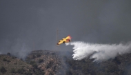 A picture taken on July 10, 2026 shows a Canadair water bombing aircraft on the site of a wildfire that killed 11 near Los Gallardos, in Almeria Province. (Photo by Jose Jordan / AFP)
