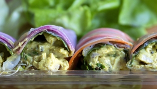 Curry chicken salad summer rolls. (Vincent Alban/For The Washington Post)