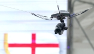 The spidercam is seen during the match between Norway and England at Miami Stadium on Saturday.
