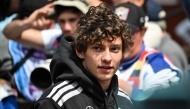 Mercedes' Italian driver Kimi Antonelli reacts as he takes part in the drivers parade ahead of the Formula One Belgian Grand Prix at the Spa-Francorchamps circuit, in Spa, on July 19, 2026. (Photo by Andrej Isakovic/ AFP)