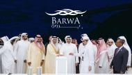 Minister of Municipality and Chairman of the Board of Directors of Barwa Real Estate Group H E Abdullah bin Hamad bin Abdullah Al Attiyah with other dignitaries and officials during the 3rd Qatar Real Estate Forum 2025.