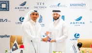 Qatari Diar CEO Sheikh Hamad bin Talal Al-Thani (left) and Lusail Sports Club Chairman Nawaf Mohammed Al-Mudahka during the sponsorship signing ceremony.