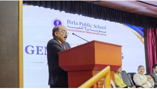Director of Birla Public School CV Rappai speaking at the event. 