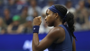 Coco Gauff of the United States reacts against Zeynep Sonmez of Turkey during their Women's Singles First Round match on Day Three of the 2026 US Open at USTA Billie Jean King National Tennis Center on September 01, 2026 in the Flushing neighborhood of the Queens borough of New York City. (Photo by Patrick Smith /AFP)