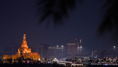 The illuminated minaret of the Fanar Mosque is pictured in Doha on September 4, 2026. (Photo by Karim Jaafar / AFP)
