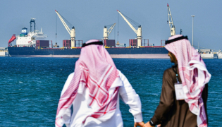 (Files) This picture taken on December 11, 2019, shows an oil tanker at the port of Ras al-Khair, about 185 kilometres north of Dammam in Saudi Arabia's eastern province overlooking the Gulf. (Photo by Giuseppe Cacace / AFP)