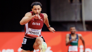 Bassem Hemeida in action during the men's 400 metres hurdles semi-final.

