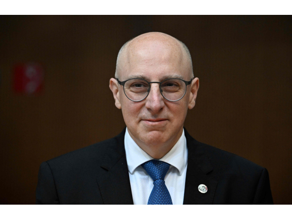 The President of the Federal Office for the Protection of the Constitution (Bundesamt fuer Verfassungsschutz) Sinan Selen arrives for a hearing in front of a parliamentary committee, on October 5, 2026 in Berlin. (Photo by Tobias SCHWARZ / AFP)
