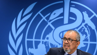World Health Organization (WHO) Director-General Tedros Adhanom Ghebreyesus looks on during a press conference on global health issues, in Geneva, on October 7, 2026. Photo by Fabrice COFFRINI / AFP