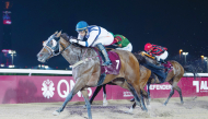 Alberto Sanna steers September Leaves to victory in the Al Ghariyah Cup at Al Rayyan Racecourse yesterday. PIC: Juhaim/QREC
