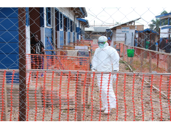A healthcare worker is seen at an Ebola treatment center in Beni, North Kivu Province, eastern Democratic Republic of the Congo (DRC), (Xinhua)