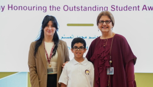 Director of Qatar Academy Msheireb Lina Mouchantaf (right) and another official with Jassim Mohammed Al Mosallam.