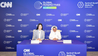 CEO of Media City Qatar Hamad Omar Al Mannai and CNN Group Senior Vice-President, General Manager for Asia-Pacific and Global Head of Productions Ellana Lee at the event yesterday.