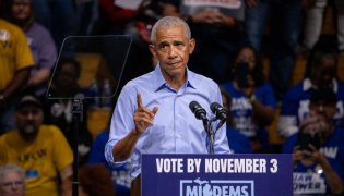 Former US President Barack Obama speaks during a midterm campaign rally as he campaigns alongside Michigan Senate candidate Abdul El-Sayed in Detroit, Michigan on October 24, 2026. (Photo by Bill Pugliano / AFP)
