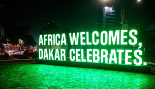 General views of an illuminated dispaly for the fourth Summer Youth Olympic Games on October 22, 2026. (Photo by Seyllou / AFP)