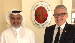 Ambassador of Finland to the State of Qatar H E Juha Mustonen with Fahad bin Mohammed Al-Attiyah
