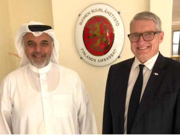 Ambassador of Finland to the State of Qatar H E Juha Mustonen with Fahad bin Mohammed Al-Attiyah
