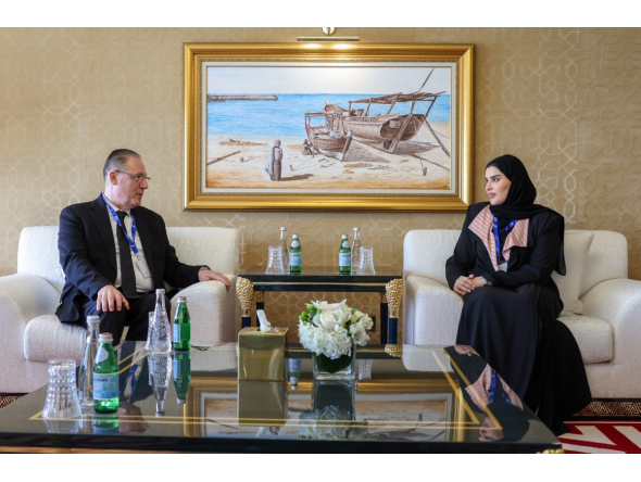Minister of State for International Cooperation H E Dr. Maryam bint Ali bin Nasser Al Misnad meeting UN Assistant Secretary-General and Director of the UNDP Regional Bureau for Arab States H E Dr. Abdallah Al Dardari in Doha yesterday.
