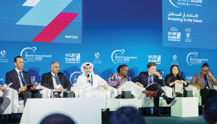 Chief Strategy Officer at Invest Qatar, Dr Hamad Rashid Al-Naimi with other speakers during a panel session at the World Investment Forum.