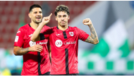 Gabriel Pereira (right) celebrates after scoring Al Rayyan's third goal. 
