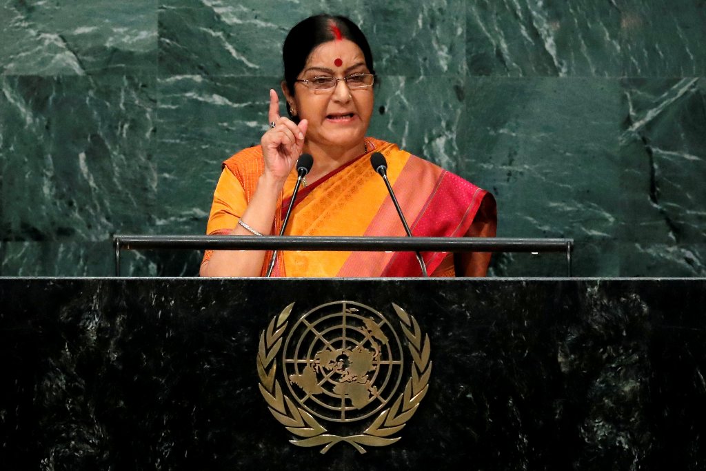 India's Minister of External Affairs Sushma Swaraj addresses the United Nations General Assembly in the Manhattan borough of New York, US, September 26, 2016. (REUTERS/Brendan McDermid)