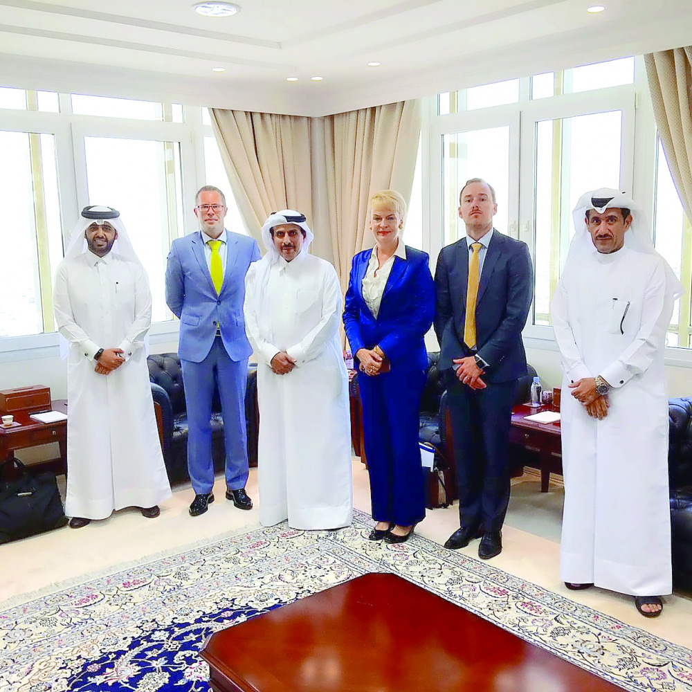 FROM LEFT: Abdulaziz bin Nasser Al Khalifa, CEO, QDB; Prof Dr. Niclas Adler, Chairman, IAG; H E Sheikh Dr. Abdullah bin Saud Al Thani, Governor, QCB; Ewa Polano, Swedish Ambassador to Qatar; Gustaf Hannerz, Deputy Head of Mission; and a representative fro