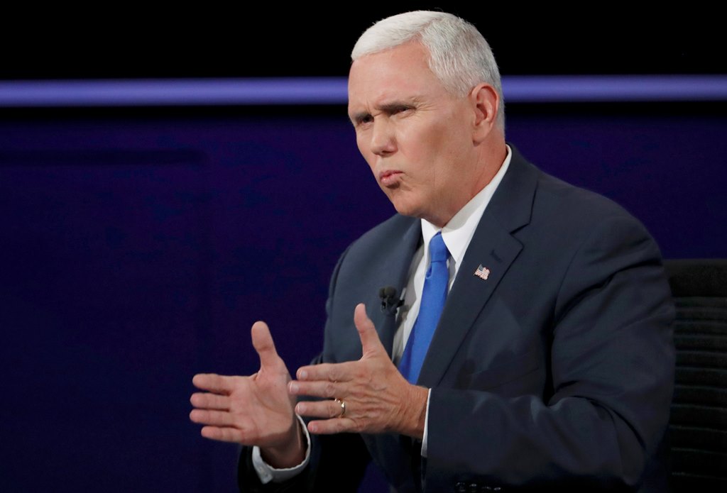Republican US vice presidential nominee Governor Mike Pence speaks during his debate against Democratic US vice presidential nominee Senator Tim Kaine (not shown) at Longwood University in Farmville, Virginia, US, October 4, 2016. Reuters/Kevin Lamarque