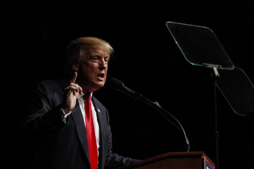 BANGOR, ME - OCTOBER 15: Republican presidential candidate Donald Trump speaks at a rally at Cross Insurance Center on October 15, 2016 in Bangor, Maine. Trump is spending the day campaigning in New Hampshire and Maine. Sarah Rice/Getty Images/AFP