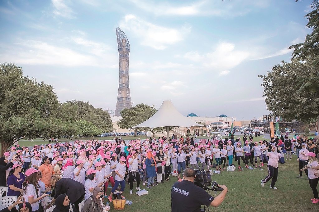 Participants taking part in the ‘Ladies Walk the Park’ breast cancer awareness campaign.