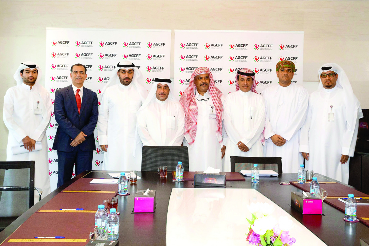 The members of the Competitions’ Committee of the Arab Gulf Cup Football Federation (AGCFF) in its first meeting, at the Qatar Football Association’s (QFA) headquarters at Al Bidda Tower, Doha, yesterday. 
