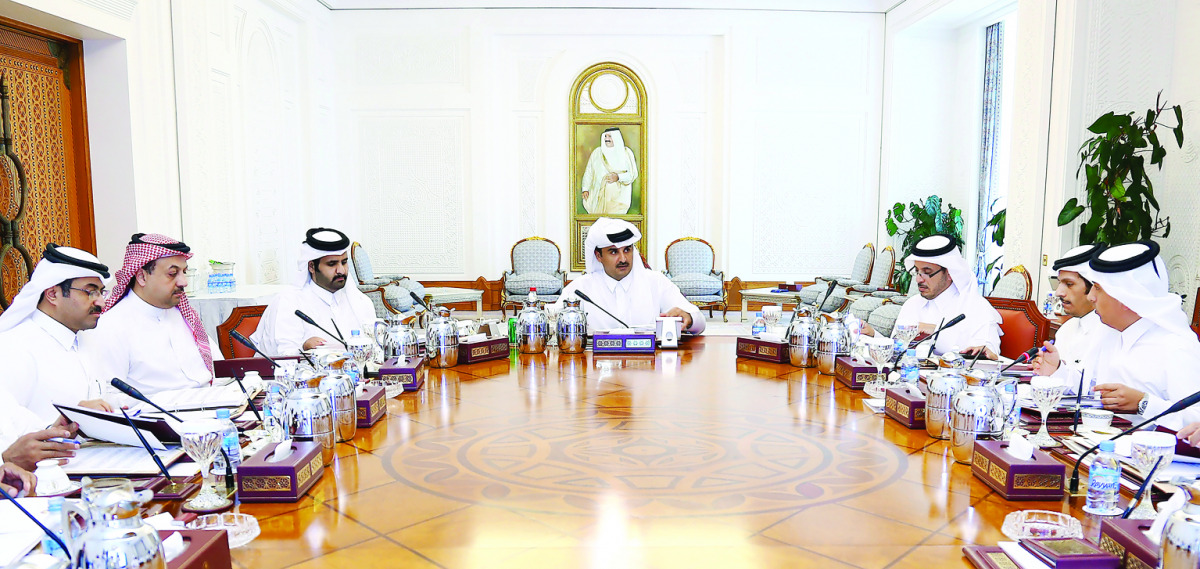 Emir H H Sheikh Tamim bin Hamad Al Thani chairing the Supreme Council for Economic Affairs and Investment meeting at the Emiri Diwan yesterday.