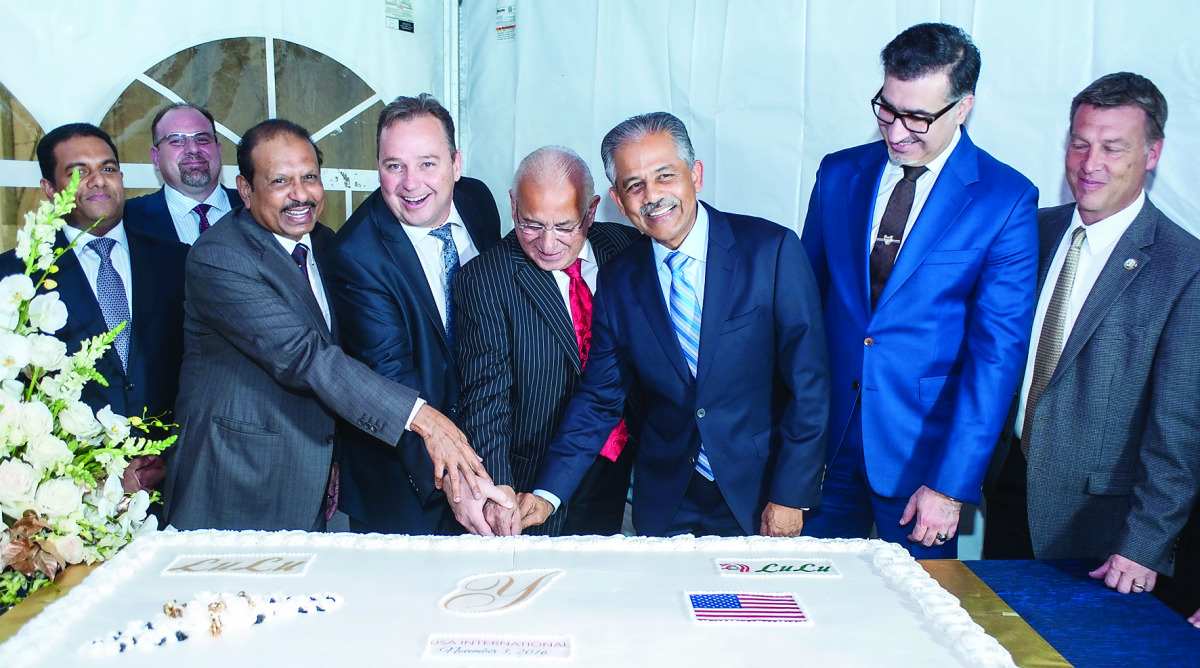 Mayor Robert B Giangeruso, Mayor Michael J McPartland and Vinai Thummalapally, Executive Director of SELECT USA inaugurating the new food processing and logistics facility of Lullu Group in New Jersey, USA, in the presence of Yusuffali MA, Chairman; Saife